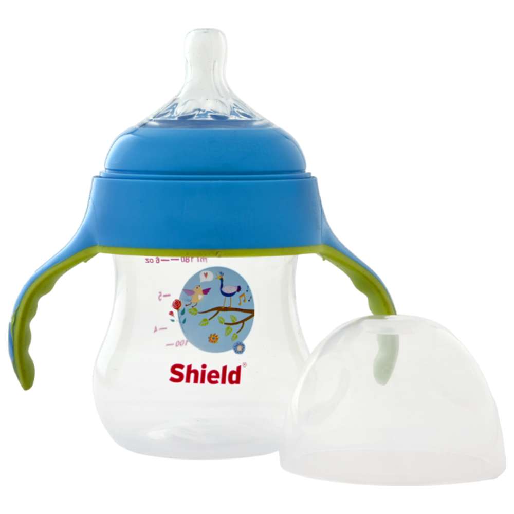Shield Baby - PP Wide Neck Feeding Bottle With Handle - 180 ml - Color May Vary - 1 Pc