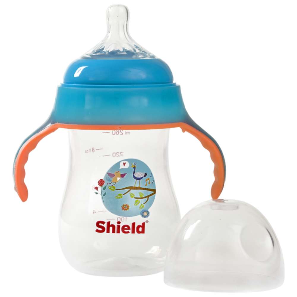 Shield Baby - PP Wide Neck Feeding Bottle With Handle - 260 ml - Color May Vary - 1 Pc