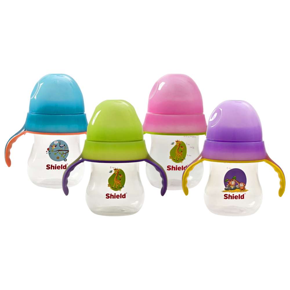 Shield Baby - PP GID Wide Neck Feeding Bottle With Handle - 180 ml - Color May Vary - 1 Pc