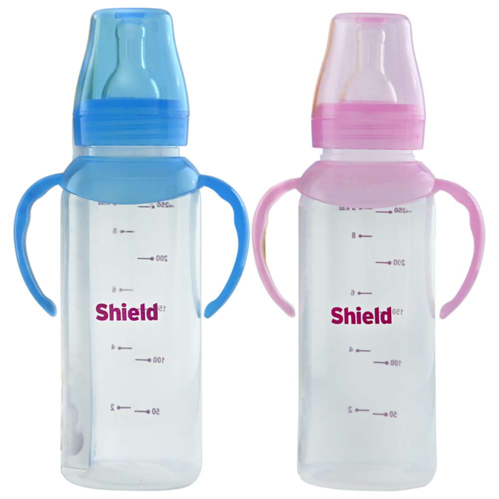 Shield Baby - Standard Neck Classic Feeding Bottle With Handle - 250 ml - Color May Vary - 1 Pc