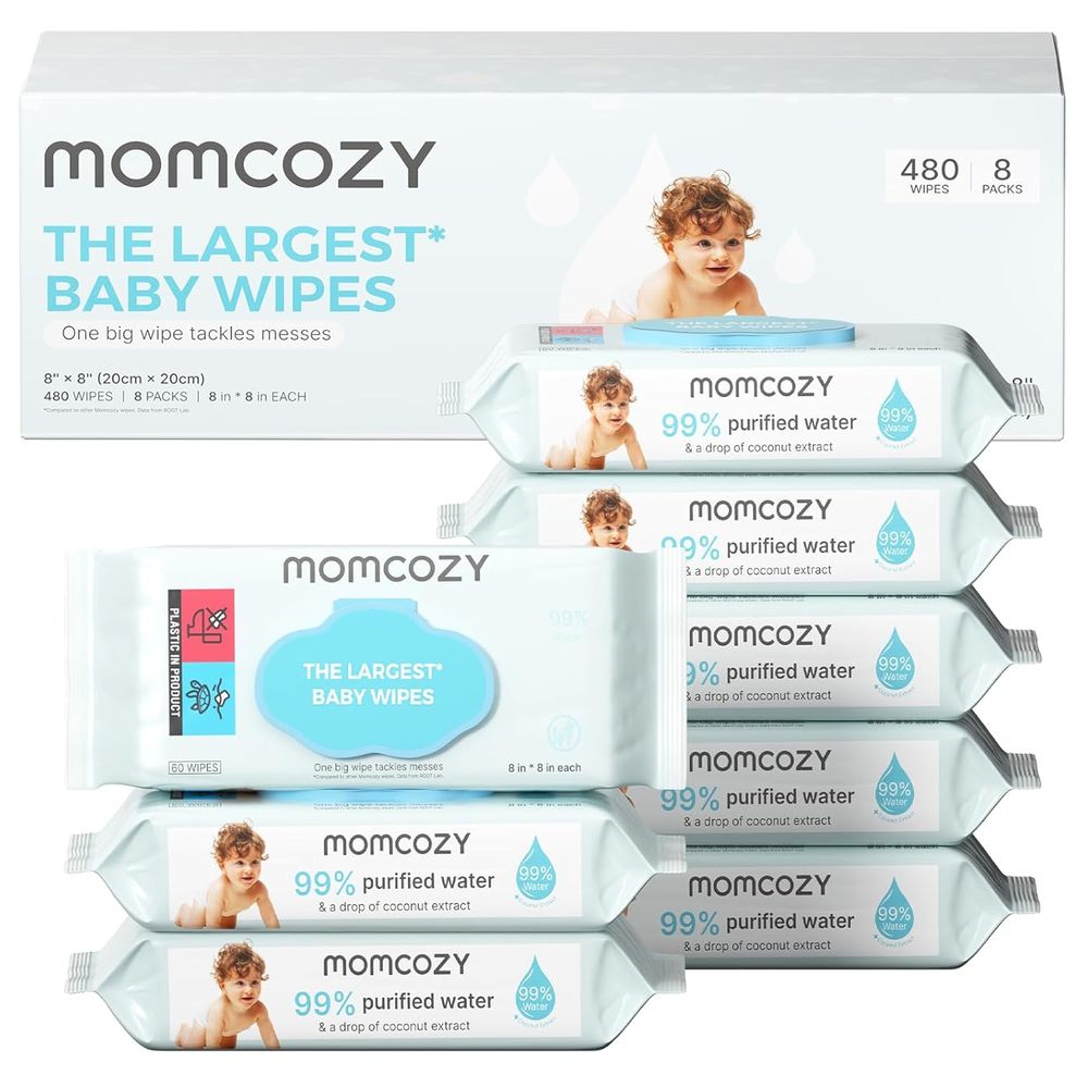 Momcozy - 99% Purified Water Based Wipes - Pack Of 8 - 480 Pcs
