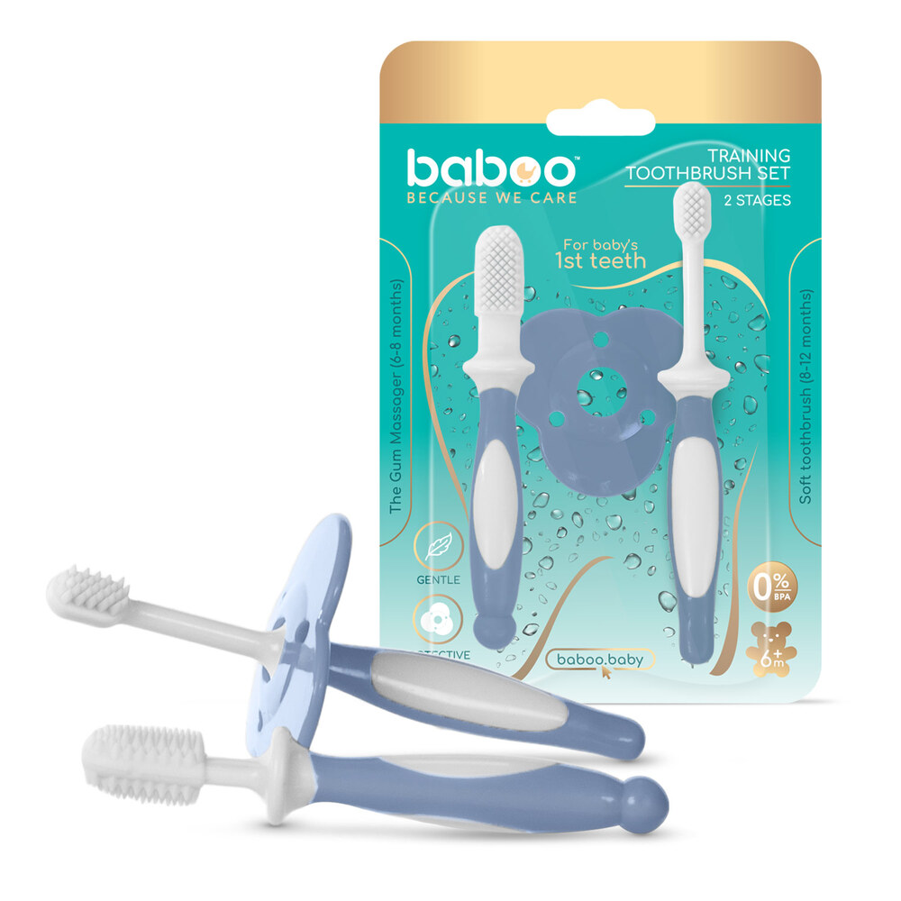 Baboo - Silicone Baby Toothbrush Set - 6m+ - Blue Haze