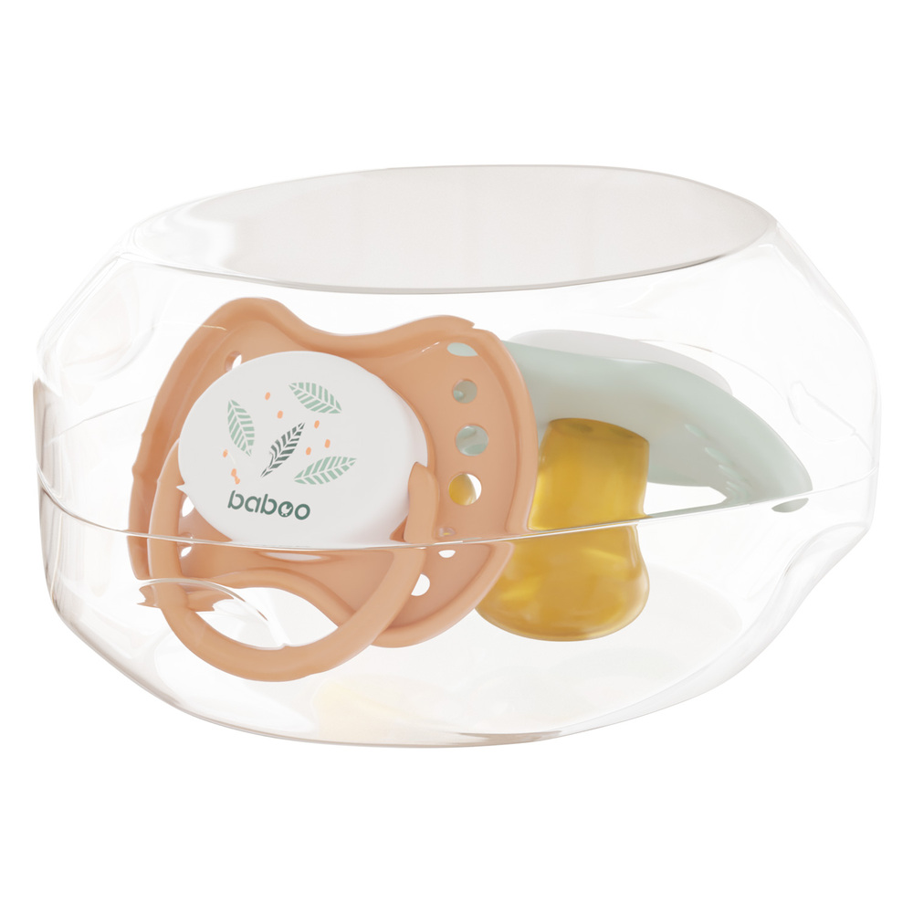 Baboo - Latex Orthodontic Baby Pacifier With Sterilizer Box - Peachy Keen - +0m - 2pc