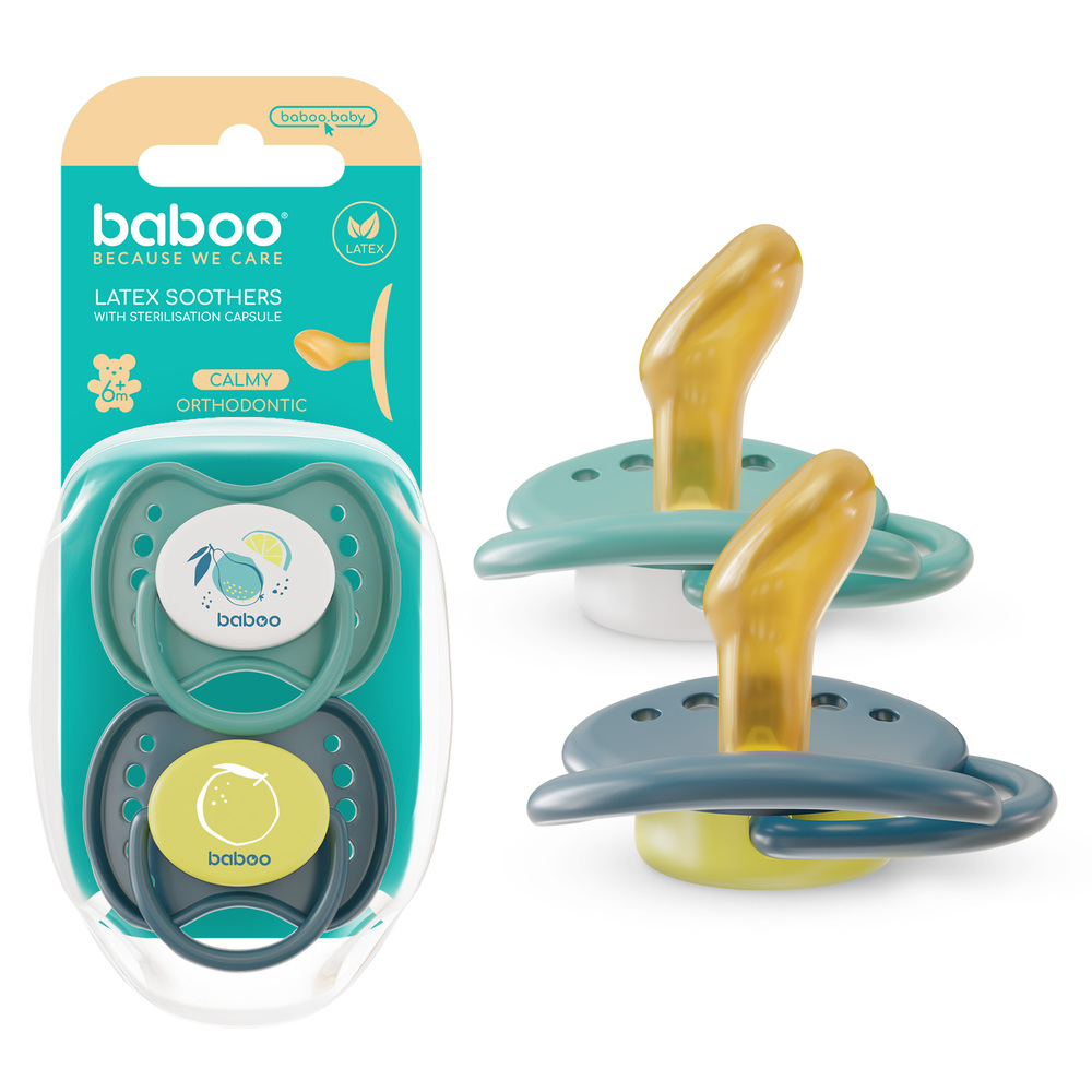 Baboo - Latex Orthodontic Baby Pacifier With Sterilizer Box - Lagoon Fiesta - +6m - 2pc