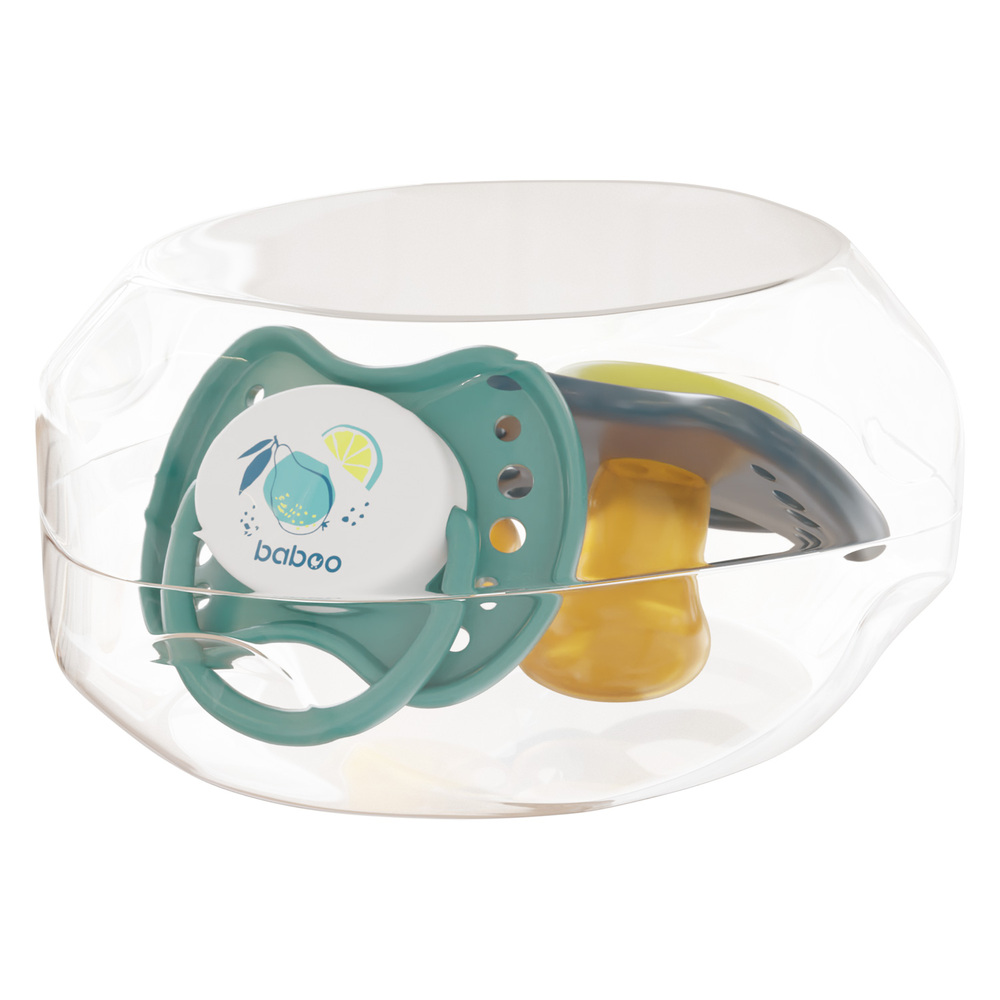 Baboo - Latex Orthodontic Baby Pacifier With Sterilizer Box - Lagoon Fiesta - +6m - 2pc
