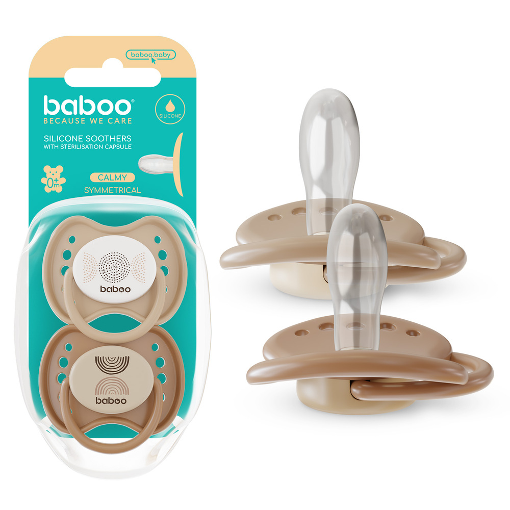 Baboo - Silicone Symmetrical Baby Pacifier With Sterilizer Box - Au Naturale - +0m - 2pcs