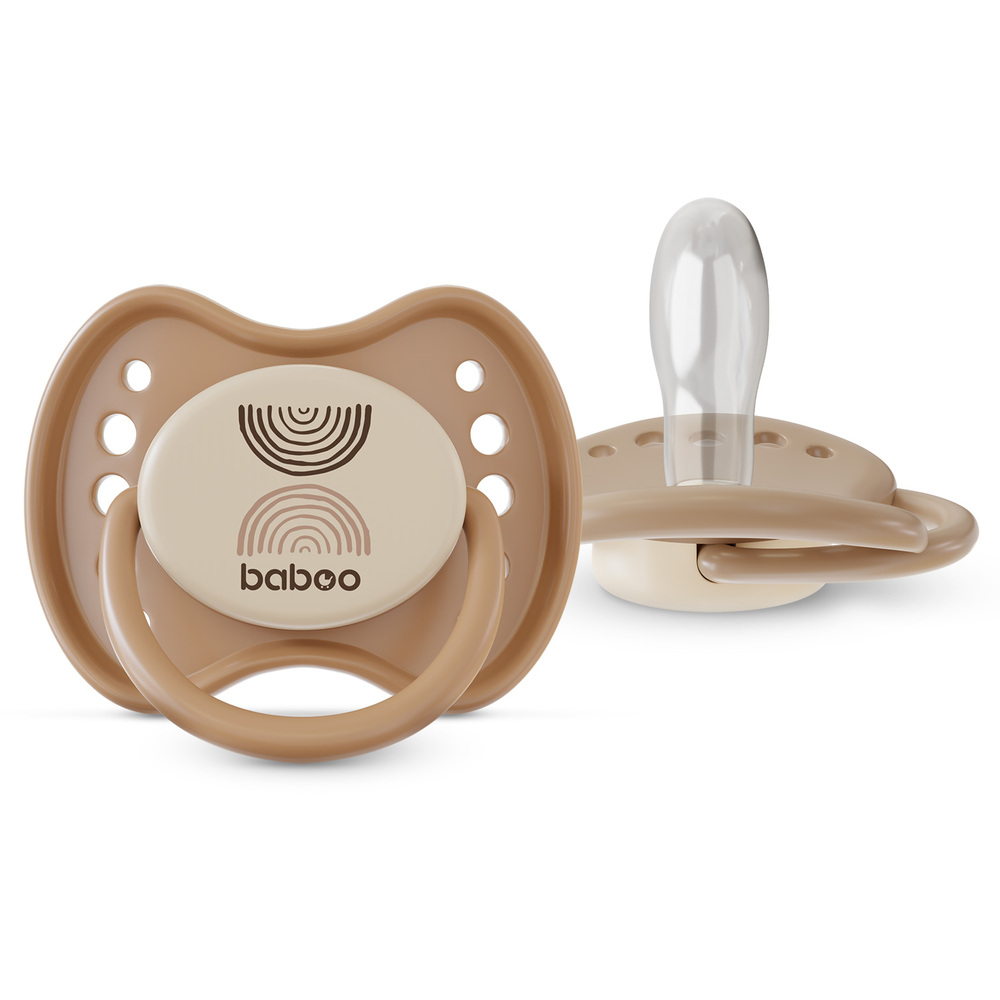Baboo - Silicone Symmetrical Baby Pacifier With Sterilizer Box - Au Naturale - +0m - 2pcs