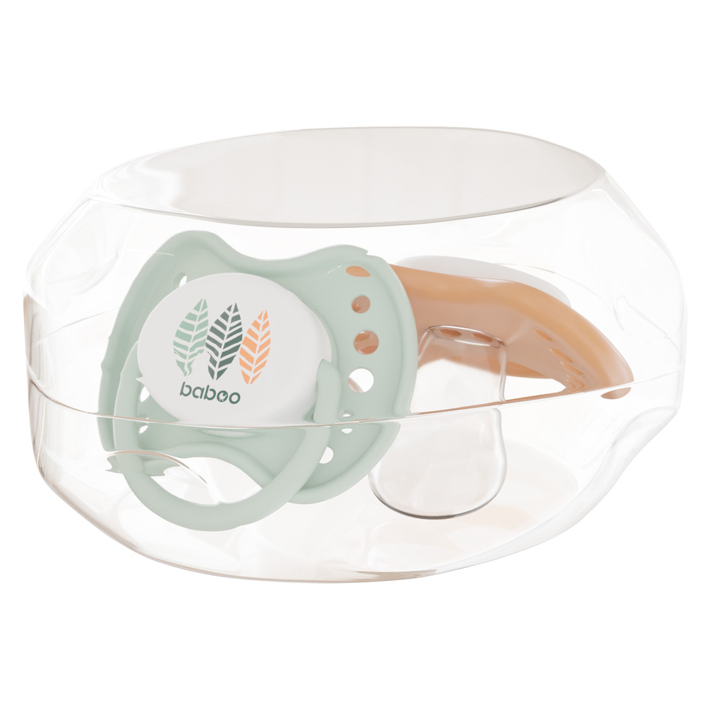 Baboo - Silicone Orthodontic Baby Pacifier With Sterilizer Box - Peachy Keen - +0m - 2pcs