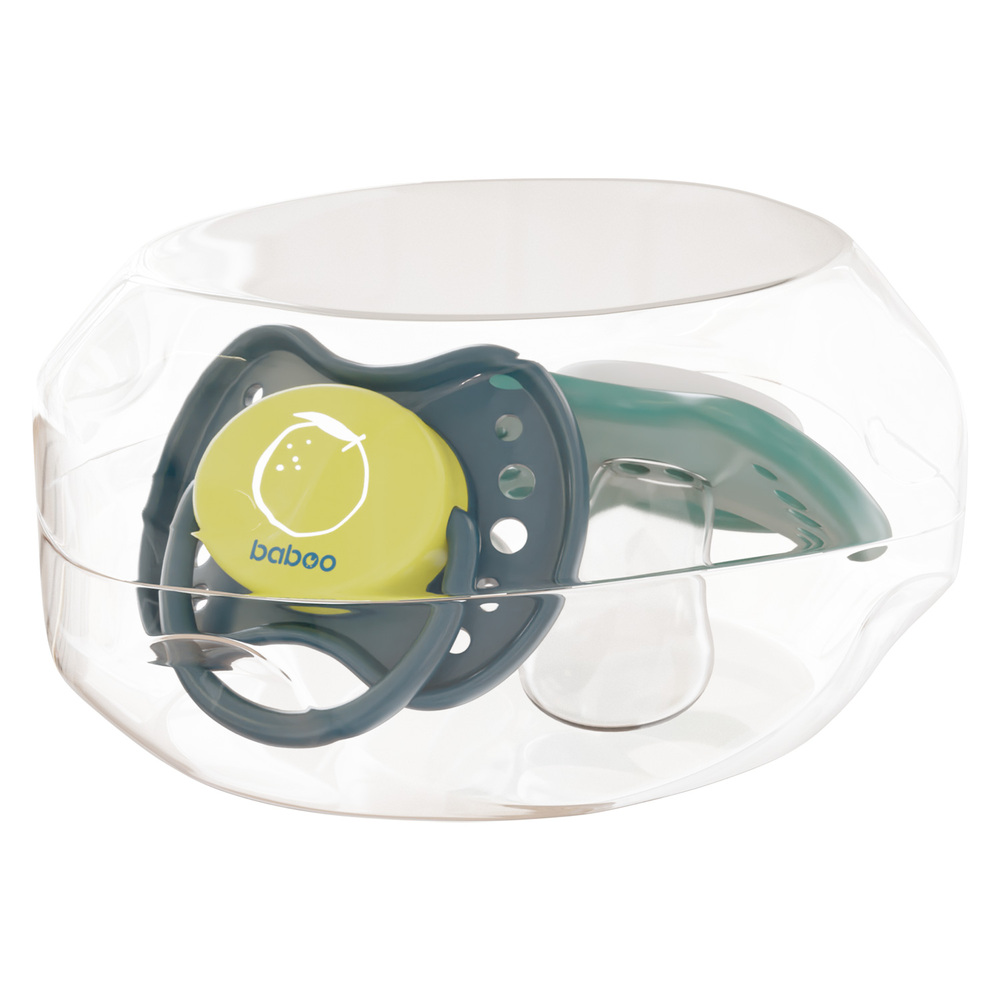 Baboo - Silicone Orthodontic Baby Pacifier With Sterilizer Box - Lagoon Fiesta - +6m - 2pc