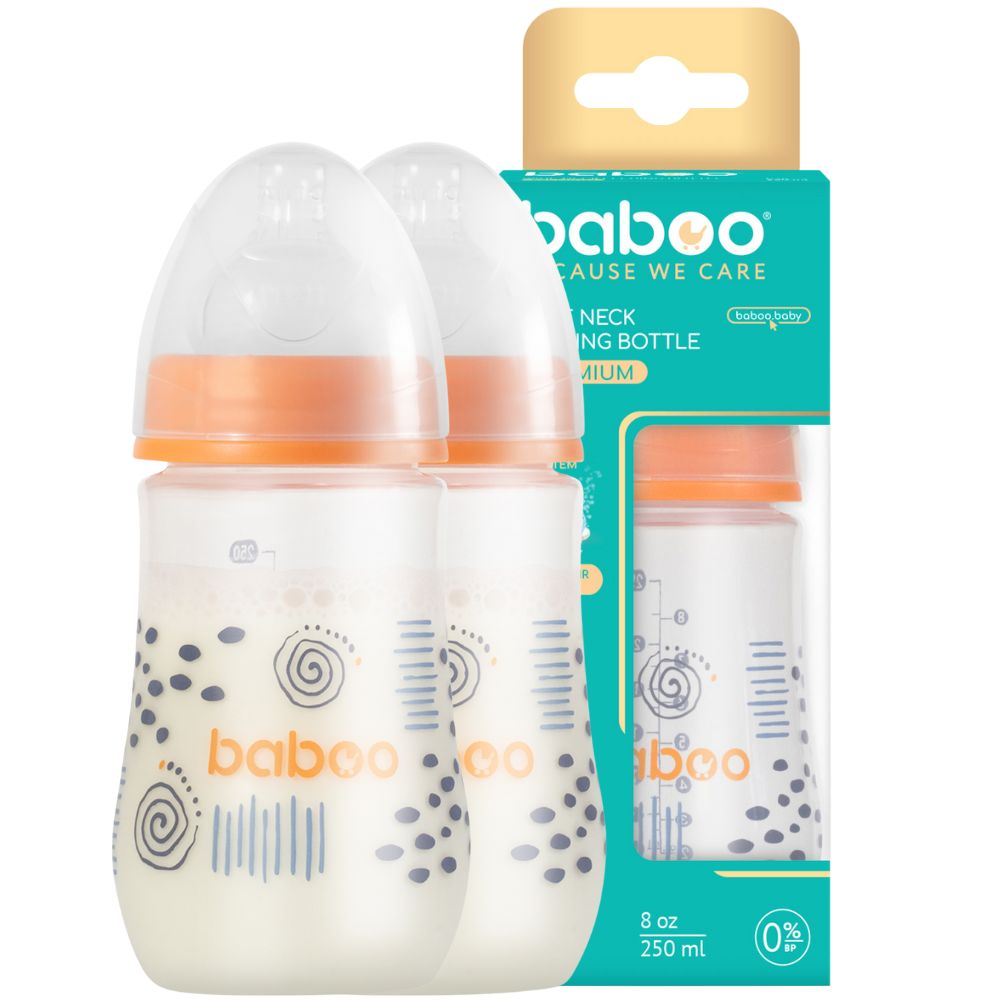 Baboo - Anti Colic Wide Neck Bottle - Orange - Pack Of 3 - 250ml