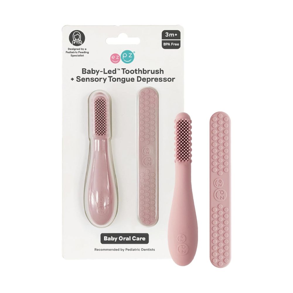 إيزي بيزي - فرشاة أسنان للأطفال مع مكبس لسان حساس - عدد 2 - زهري