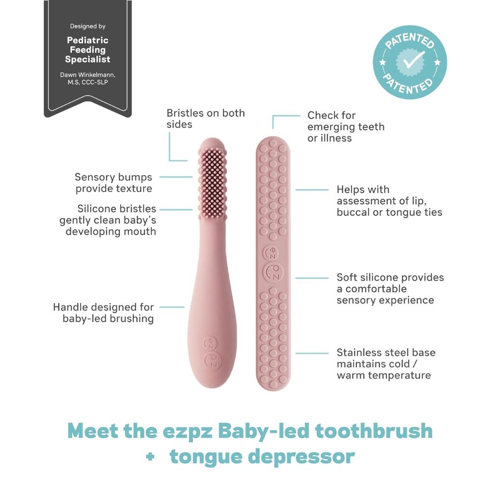 إيزي بيزي - فرشاة أسنان للأطفال مع مكبس لسان حساس - عدد 2 - زهري