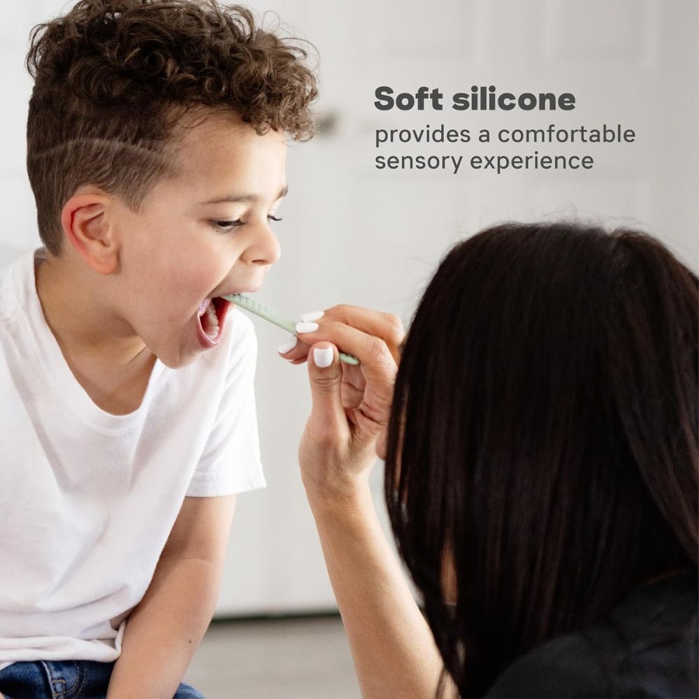 مجموعة فرشاة أسنان وخافض لسان حسي للأطفال من إيزي بي زد - لون نيلي - قطعتان
