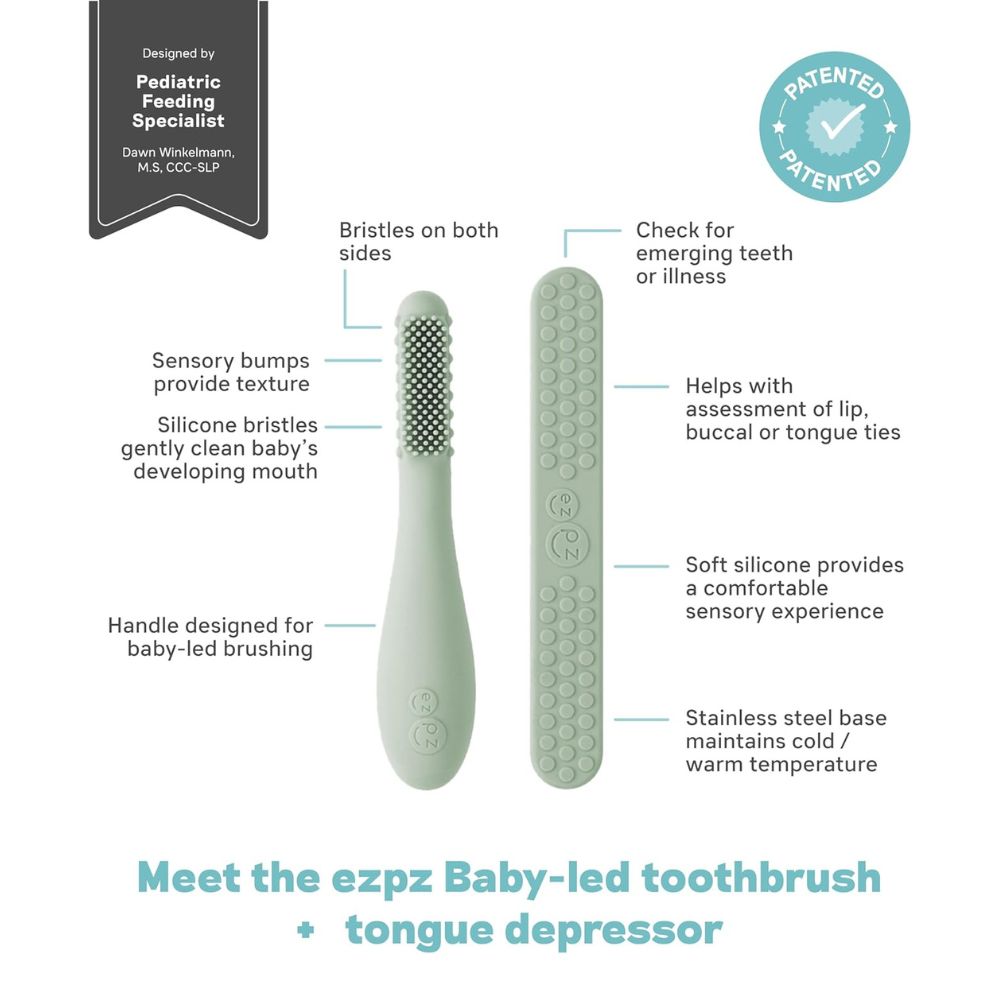 إيزي بيزي - فرشاة أسنان للأطفال مع مكبس لسان حساس - عدد 2 - أخضر مريمية