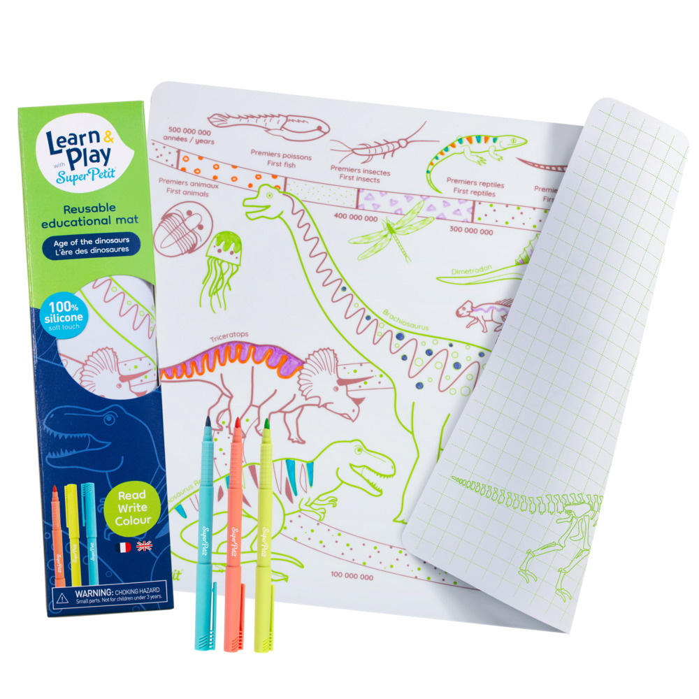 Super Petit - Age Of The Dinosaurs Reversible Mats With 3 Thin Tip Markers