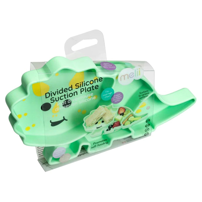 Melii Divided Silicone Suction Plate - Green Dinosaur