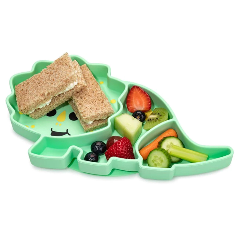 Melii Divided Silicone Suction Plate - Green Dinosaur