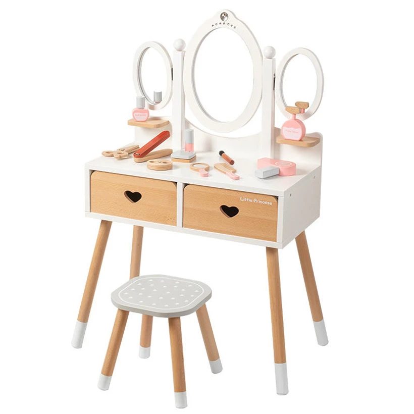 Woody Buddy - Vanity Table With Matching Stool - White - 11 Pc Set