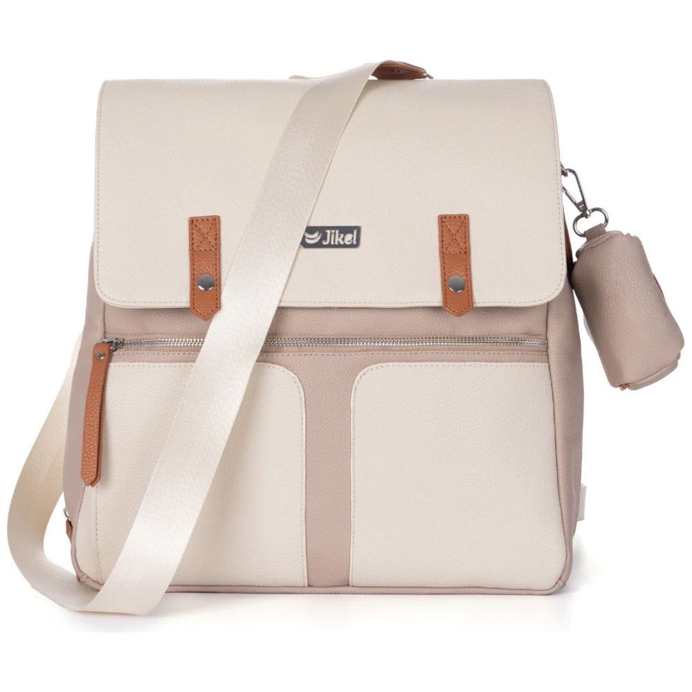 Jikel - Loomi Diaper Backpack With Changing Mat & Pacifier Case Set - Sandstone Beige - 5 Pcs