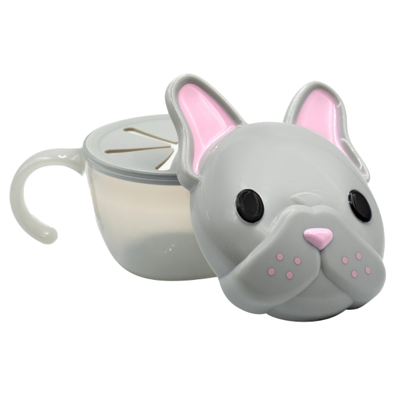 Melii - Snack Container With Finger Trap - Grey & Pink Bulldog