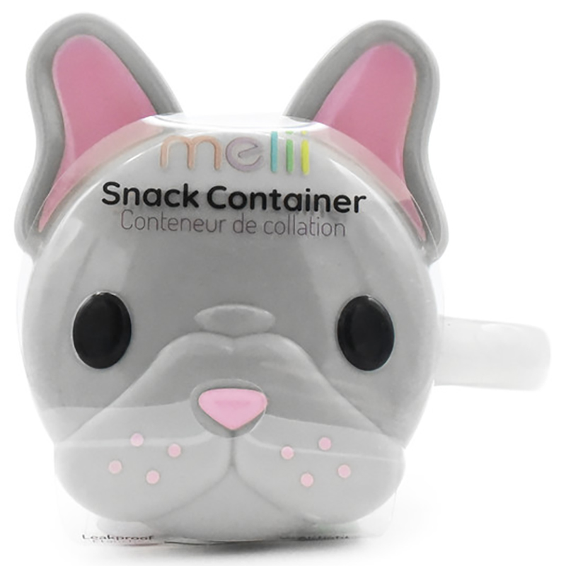 Melii - Snack Container With Finger Trap - Grey & Pink Bulldog