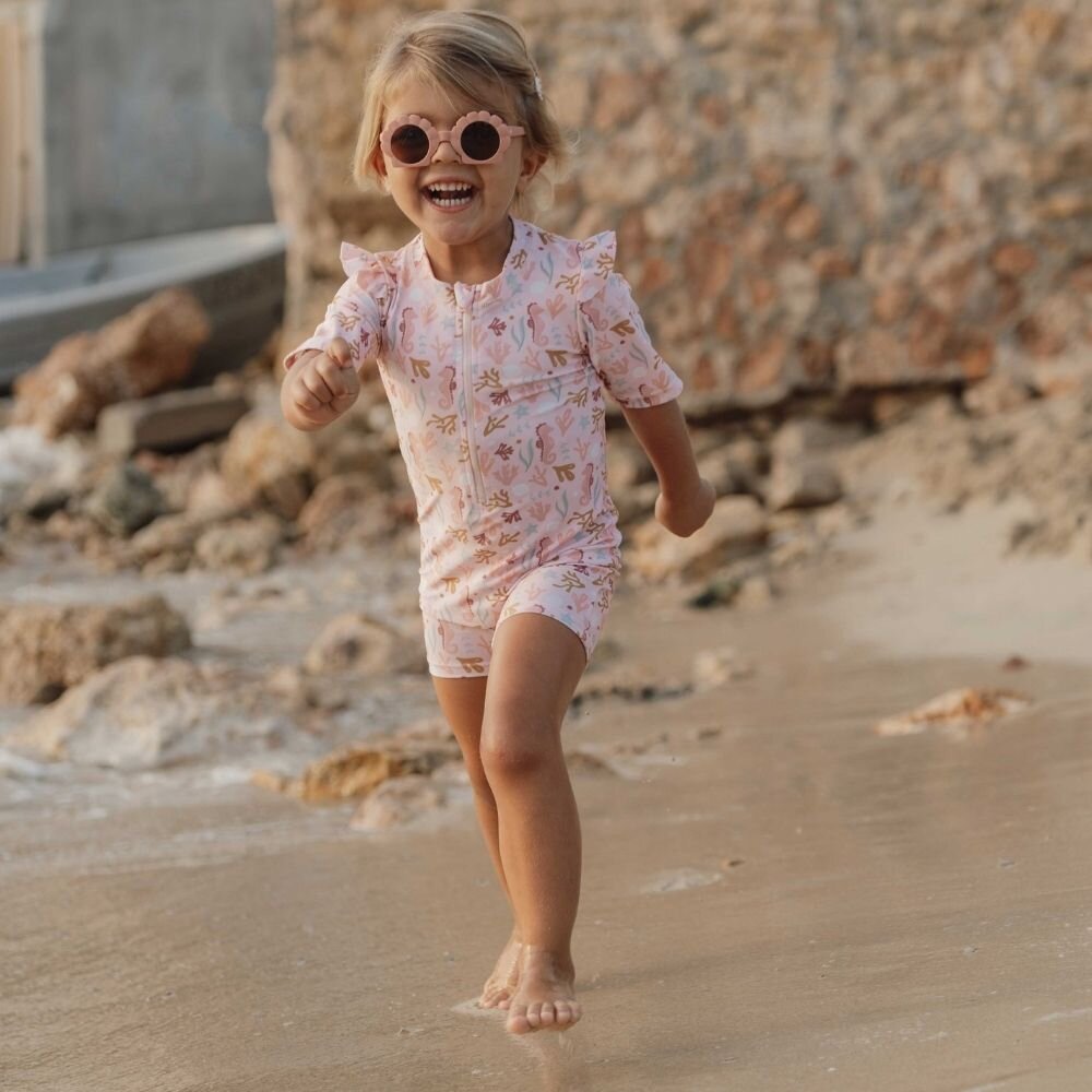 ليتل داتش - ملابس سباحة بكشكش وأكمام قصيرة - أوشن دريمز - زهري