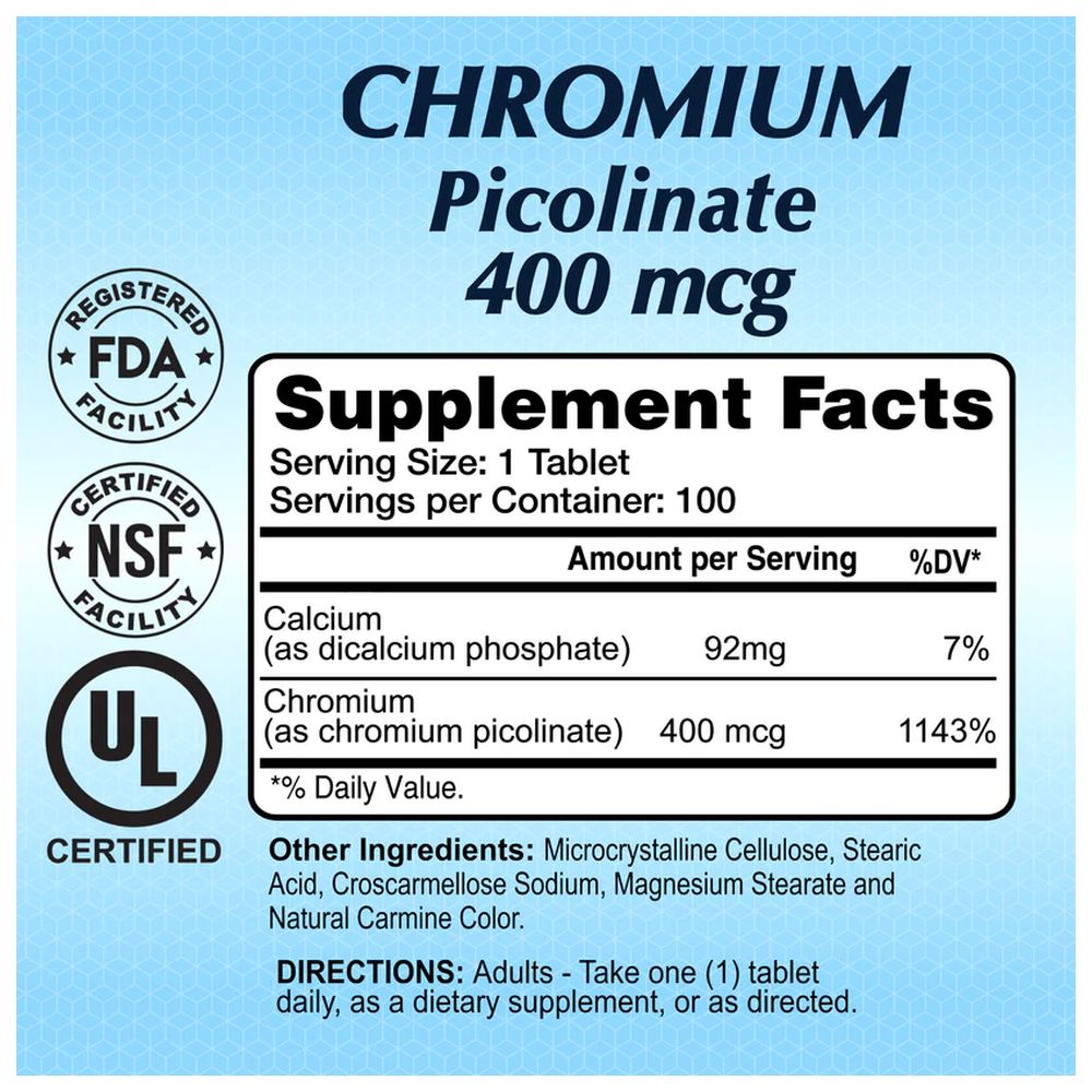 ألفا فيتامينز - كبسولات بيكولينات الكروم لإدارة الوزن - 400 ميكروغرام - 100 كبسولة