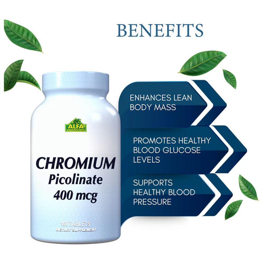 ألفا فيتامينز - كبسولات بيكولينات الكروم لإدارة الوزن - 400 ميكروغرام - 100 كبسولة