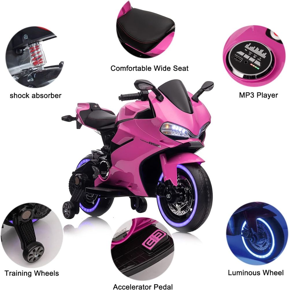 Factual Toys - Kids Electric Motorcycles With Leather Seat 12V - Pink