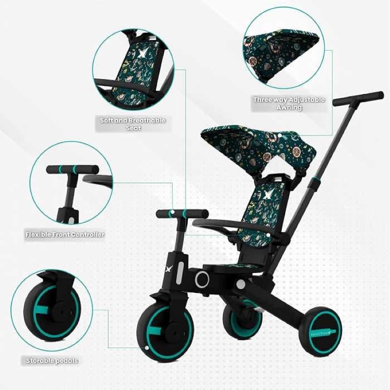 Factual Toys - 7-In-1 Multi-Functional Children Stroller Tricycle, Scooter - Blue