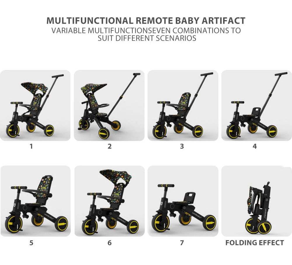 Factual Toys - 7-In-1 Multi-Functional Children Stroller Tricycle, Scooter - Yellow