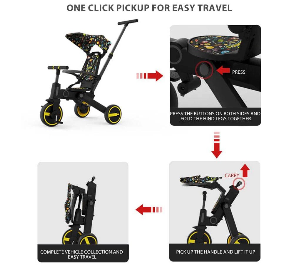 Factual Toys - 7-In-1 Multi-Functional Children Stroller Tricycle, Scooter - Yellow