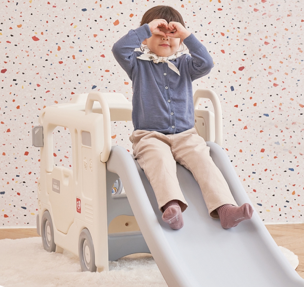 Factual Toys - Compact Bus Slide Indoor & Outdoor Playset Best Gift For Kids - Vanilla