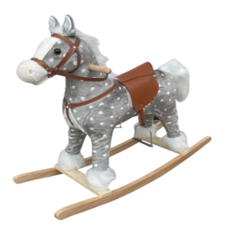 فاكتشوال تويز - حصان هزاز للأطفال بعجلات خشبية - رمادي