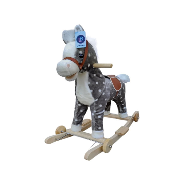 فاكتشوال تويز - حصان هزاز للأطفال بعجلات خشبية - رمادي