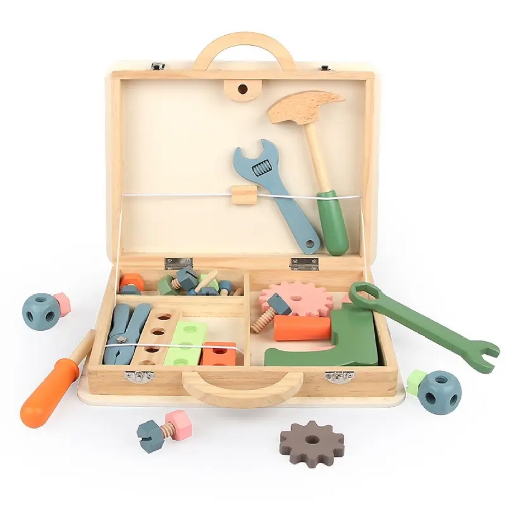 Factual Toys - Kids Wooden Tool Box Set - MultiColor