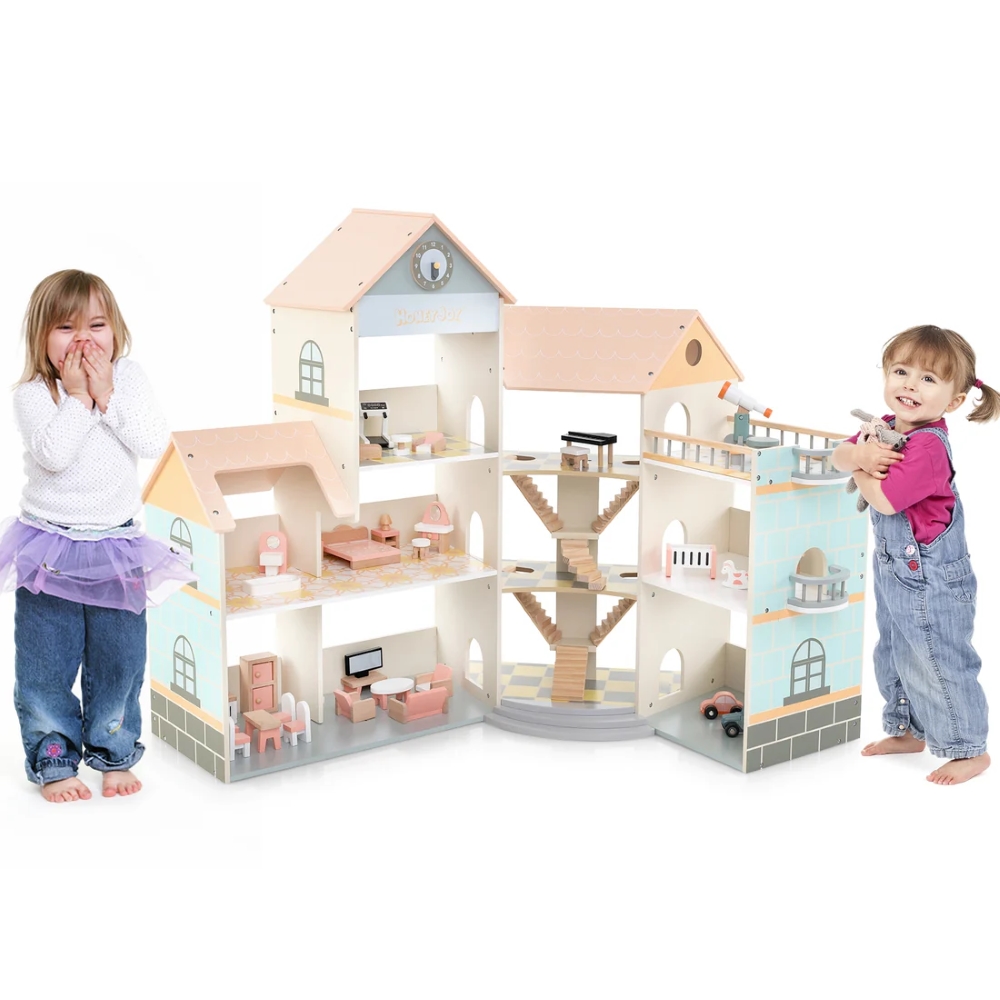 Factual Toys - Kids Wooden Corner Doll House - Pink