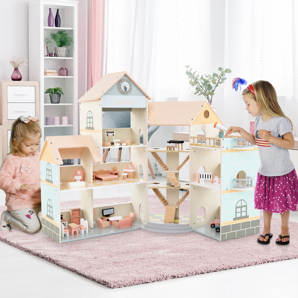 Factual Toys - Kids Wooden Corner Doll House - Pink