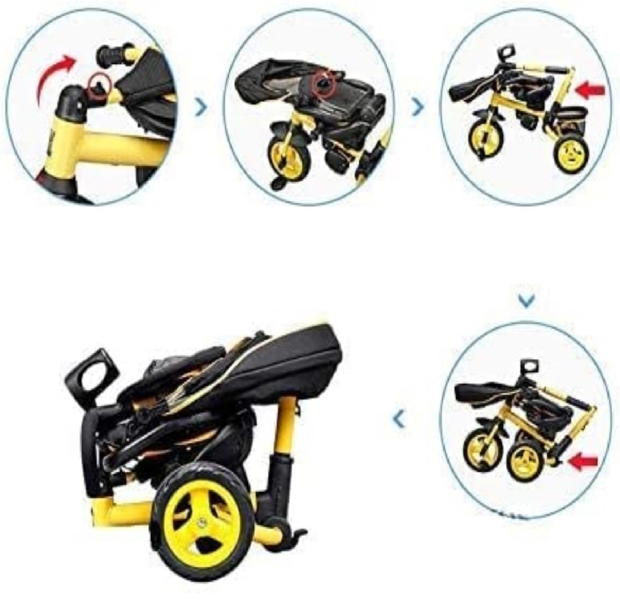 Factual Toys - Kids Tricycle With Sun Canopy, Parent Handle & Footrest - Yellow