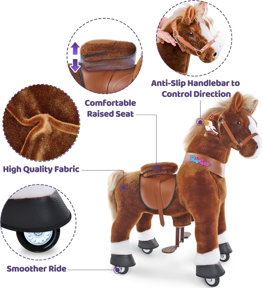 Pony Cycle - Kids Manual Ride-On Horse - Brown - Small
