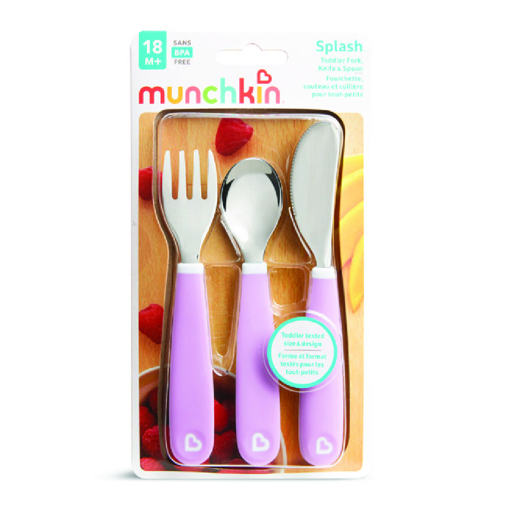 Munchkin - Splash Toddler Fork, Knife & Spoon Set, Purple 18m+