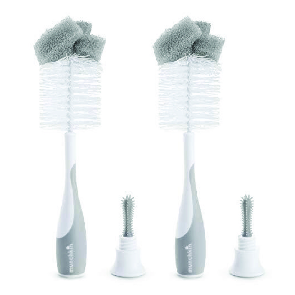 Munchkin - Sponge 2-In-1 Bottle Brush - Pack of 2 - Grey
