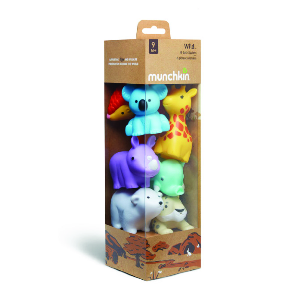 مانشكين - ألعاب رش الماء للاستحمام لعمر 9 شهور فما فوق- حيوانات برية - عدد 8