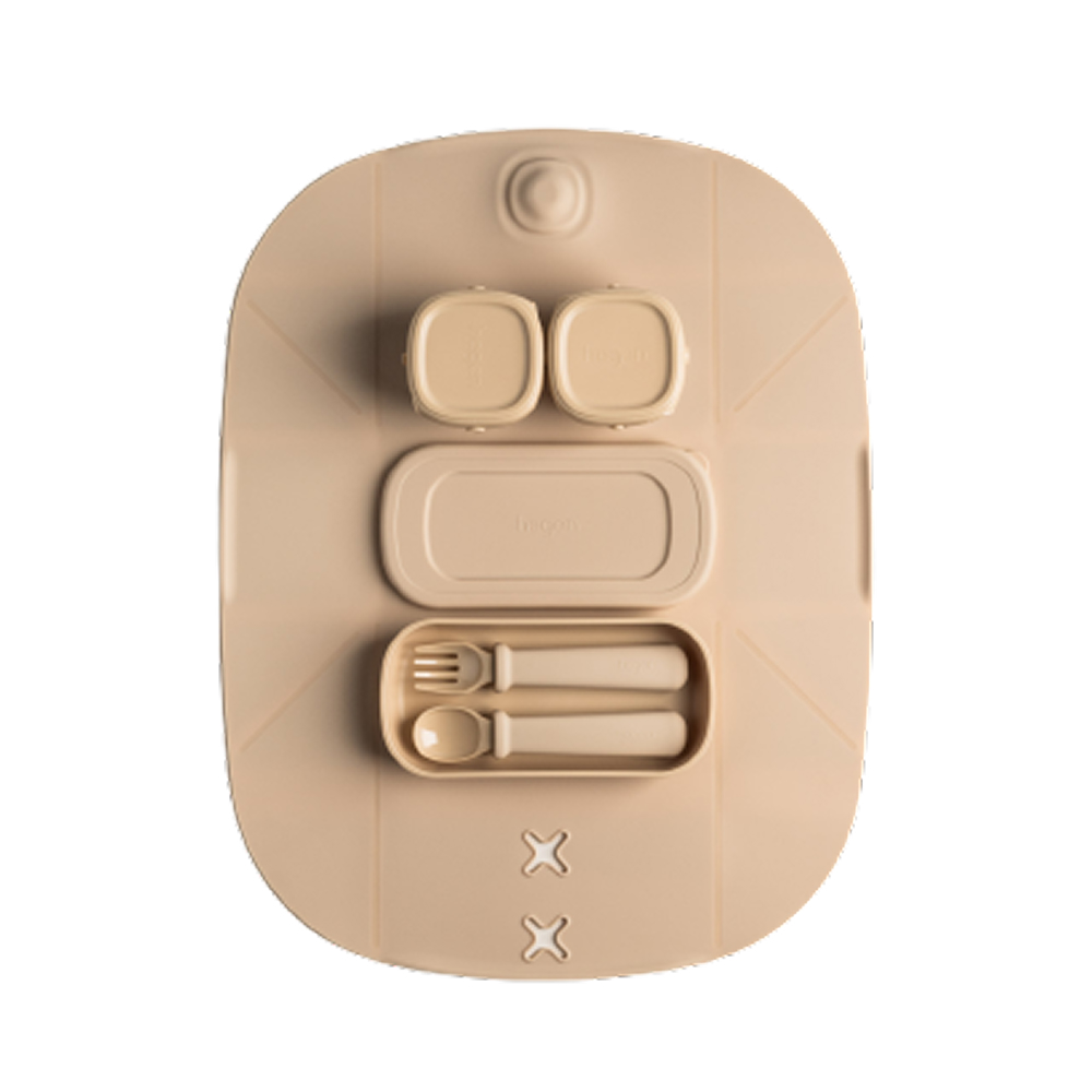 Hegen - Mealtime Starter Kit With Foldable Placemat - Taupe