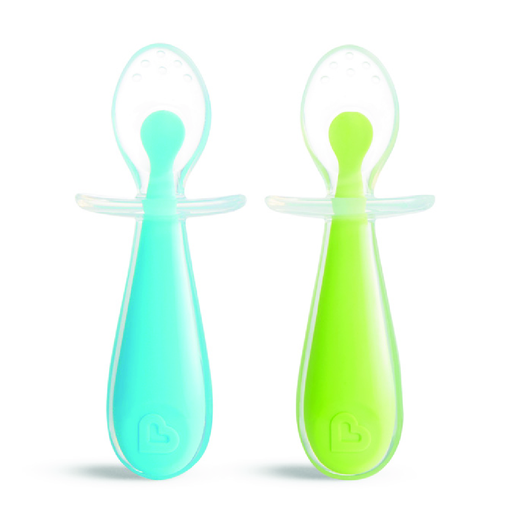 Munchkin Gentle Scoop Silicone Training Spoons 6m+ - Blue & Green - Pack of 2