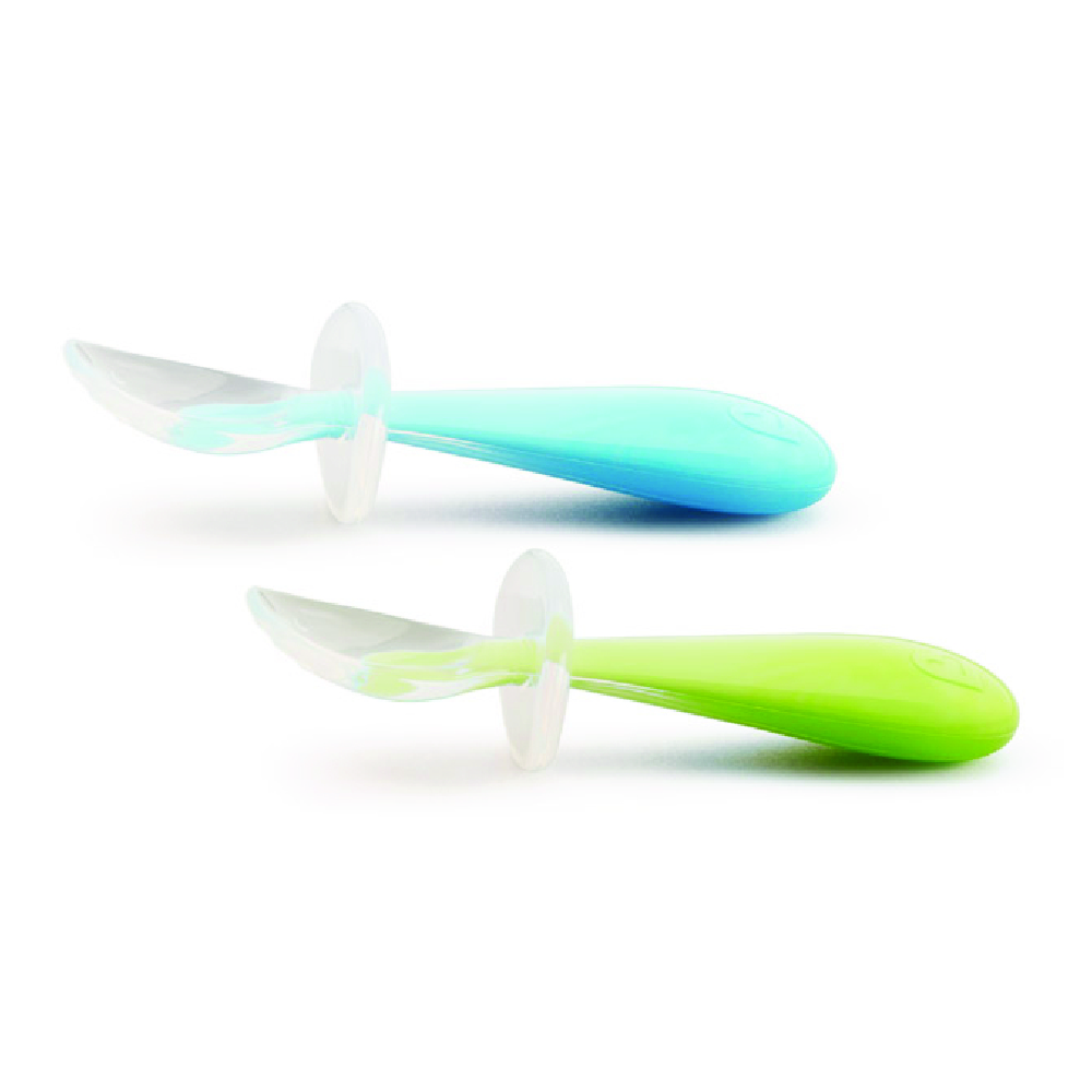 Munchkin Gentle Scoop Silicone Training Spoons 6m+ - Blue & Green - Pack of 2