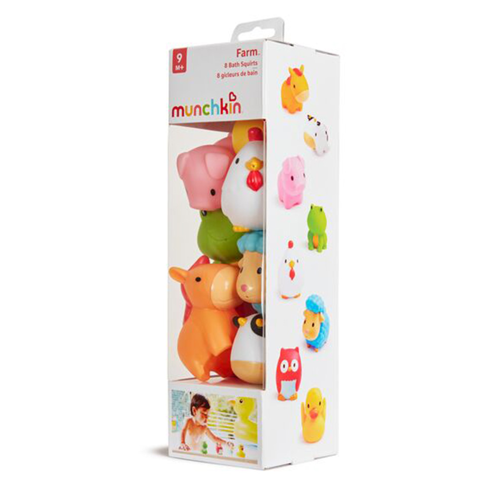 مانشكين - ألعاب رش الماء للاستحمام للأطفال - حيوانات المزرعة - 8 قطع