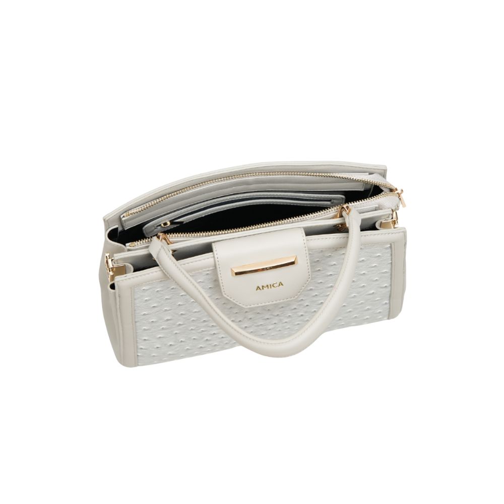 Amica - Beronia Ostrich Textured Leather Satchel Handbag - Grey