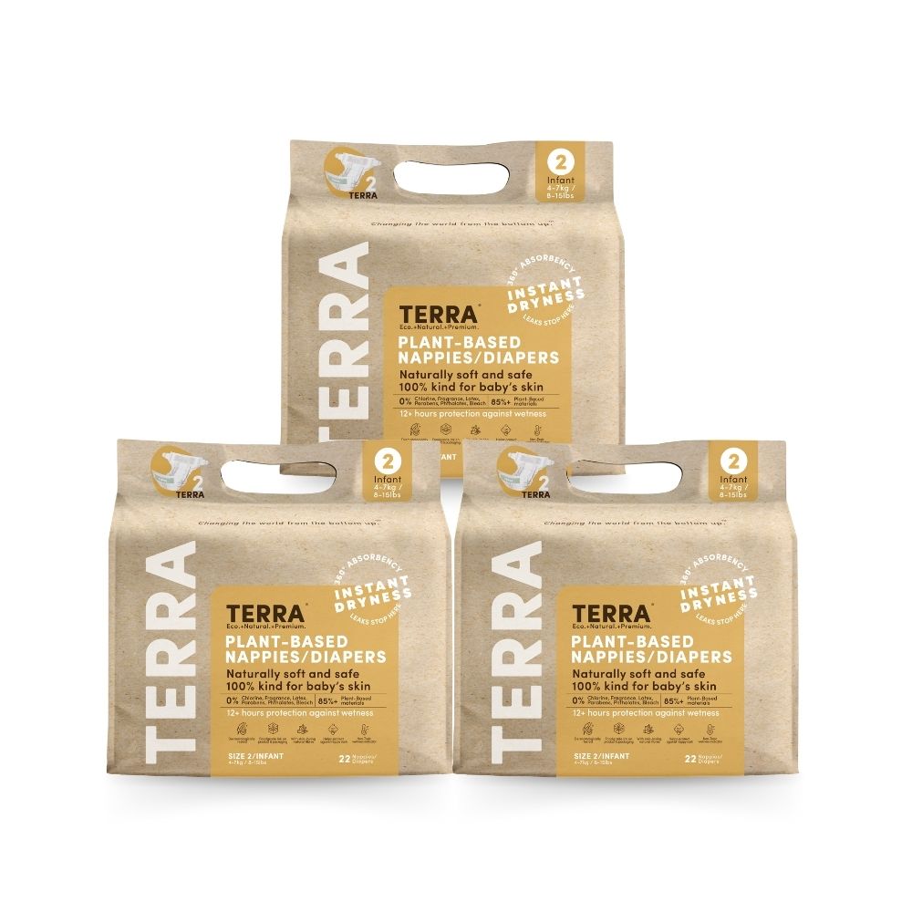 تيرا - حفاضات نباتية - المقاس 2 رضيع - 4-7 كجم - عبوة 3 - 66 قطعة
