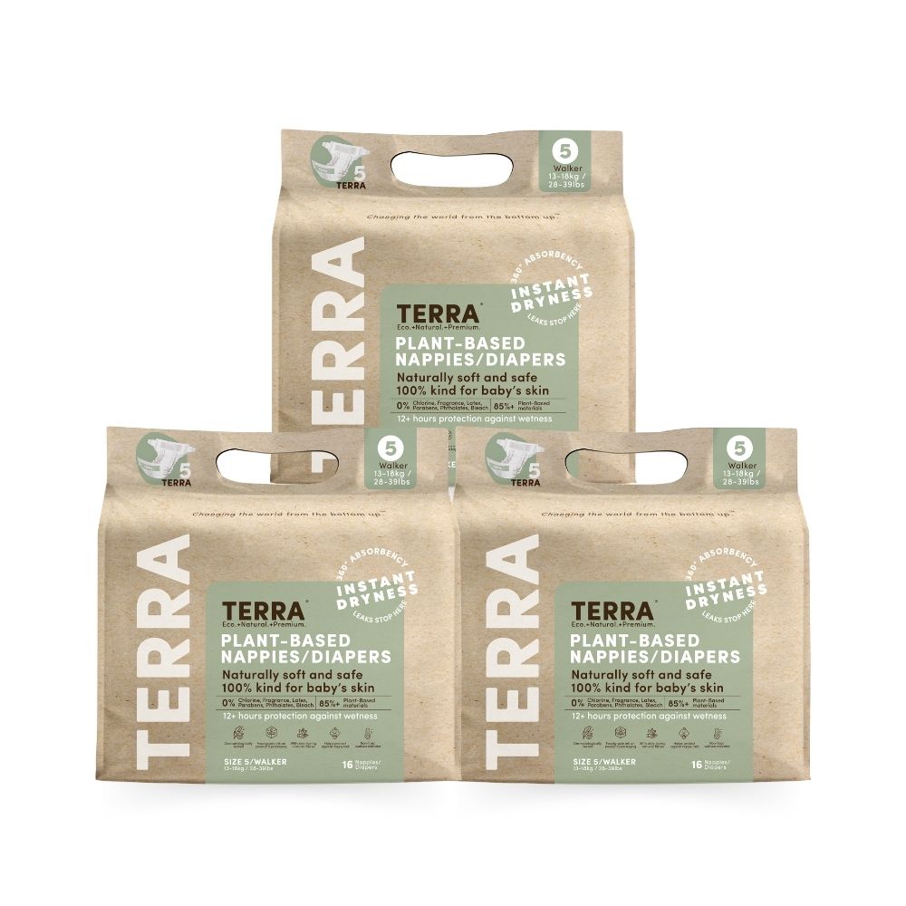 تيرا - حفاضات نباتية - المقاس 5 يمشي - 13-18 كجم - عبوة 3 - 48 قطعة